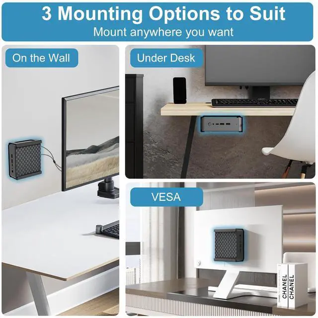 Alt view image 3 of 5 - Metal Mini PC Mount for Beelink Mini PC Vesa Mount/Wall Mount/Under Desk, for Beelink S12 Pro, Mini S13, SER6 Pro/SER3/SER5/SER5 MAX/SER5 Pro, SEi12/EQ13 and More