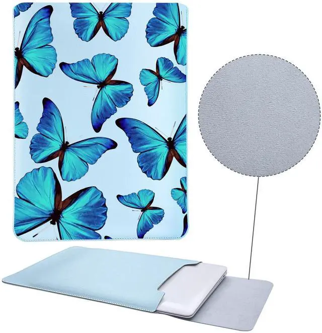 Alt view image 2 of 5 - MAYCARI Slim Blue Waterproof Laptop Sleeve Bag 15.6 Inch 16 Inch, Light Weight Fuax Leather Protective Laptop Sleeve Case, Cute Blue Butterfly Print 15.6 Inch 16 Inch Case for Girls Women Boys