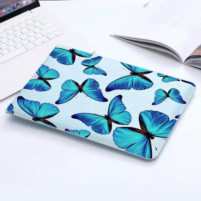 Alt view image 3 of 5 - MAYCARI Slim Blue Waterproof Laptop Sleeve Bag 15.6 Inch 16 Inch, Light Weight Fuax Leather Protective Laptop Sleeve Case, Cute Blue Butterfly Print 15.6 Inch 16 Inch Case for Girls Women Boys