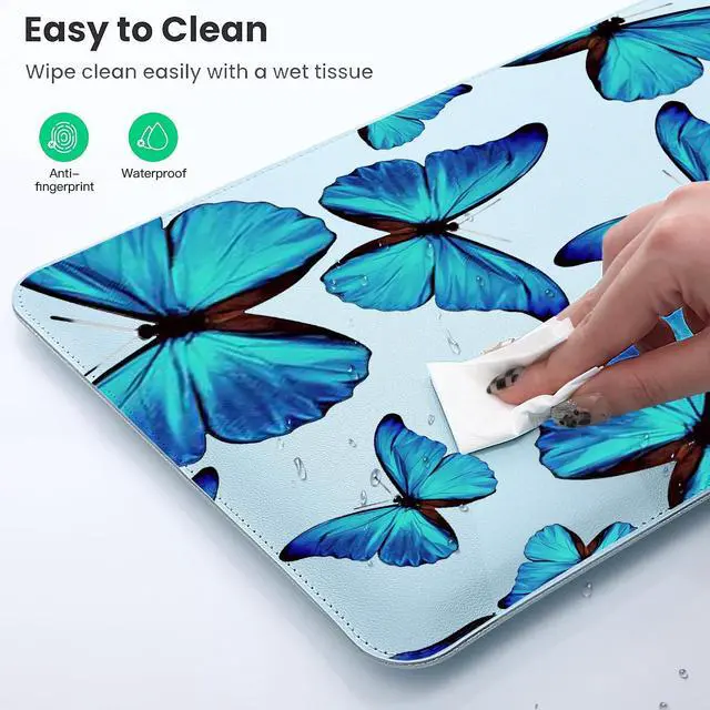 Alt view image 5 of 5 - MAYCARI Slim Blue Waterproof Laptop Sleeve Bag 15.6 Inch 16 Inch, Light Weight Fuax Leather Protective Laptop Sleeve Case, Cute Blue Butterfly Print 15.6 Inch 16 Inch Case for Girls Women Boys