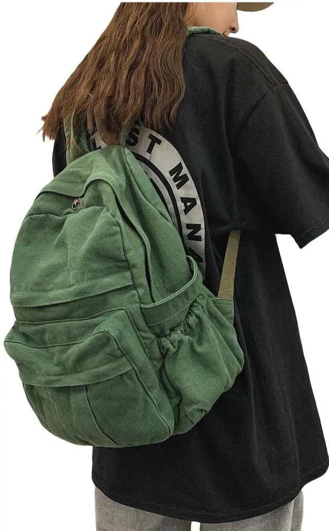 Alt view image 4 of 5 - MaxxCloud Women's Heavy Cotton Canvas Laptop Backpack Lightweight Casual Hiking Daypack Travel Bag