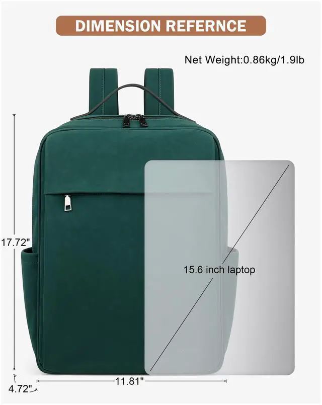 Alt view image 5 of 5 - MASINTOR 15.6 inch PU Leather Laptop Backpack Purse for Women, Large College Casual Backpack Travel Bag Retro Green