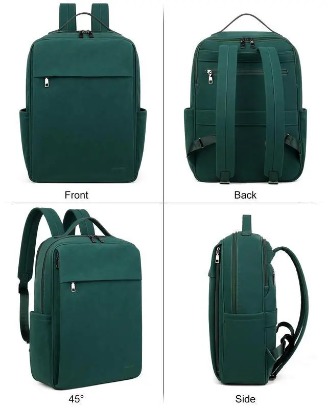 Alt view image 4 of 5 - MASINTOR 15.6 inch PU Leather Laptop Backpack Purse for Women, Large College Casual Backpack Travel Bag Retro Green