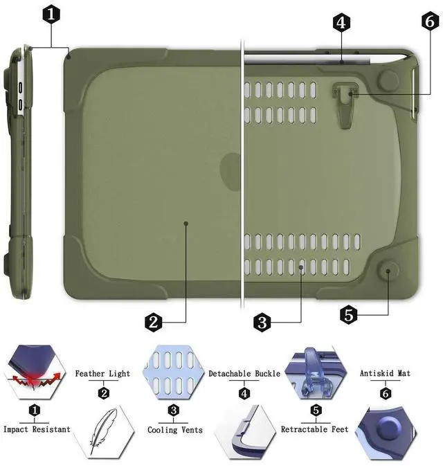 Alt view image 3 of 5 - Mektron for MacBook Pro 15 inch Case A1398 with Retina Display, [Heavy Duty][Dual Layer] Plastic Hard Shell Cover for MacBook Pro Retina 15.4" (NO CD-ROM Drive,NO Touch bar) (Avocado Green)