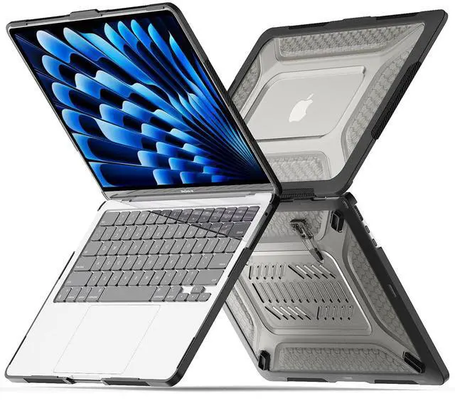 Alt view image 3 of 5 - Mektron Shockproof Case for MacBook Air 15 inch 2023 with M2 /M3 Chip Model A2941/A3114,15.3" Heavy Duty Protective Hard Shell Cover with Fold Kickstand with Keyboard Skin,C-Black