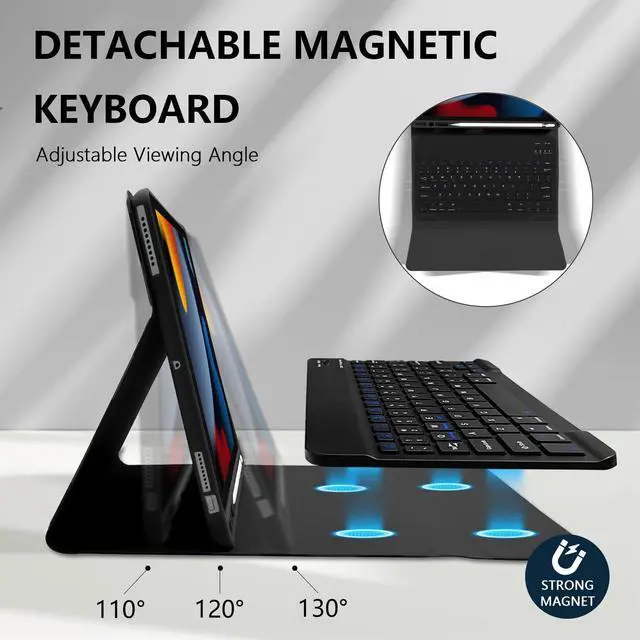 Alt view image 3 of 5 - Mewealth Keyboard Case for iPad 9th / 8th / 7th Generation 10.2 Inch with Pencil Holder, Detachable Keyboard Cover for iPad Pro 10.5" / iPad Air 3rd, Checkered Plaid Blue-White