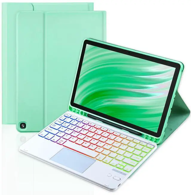 Main image of MePadKey Trackpad Keyboard Case for  Fire HD 10/10 Plus 10.1 inch,7-Color Backlight Rechargeable Keyboard with Kids Multi-Angle Cover for Tablet (Mint Green+White)