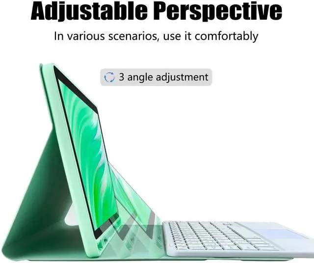 Alt view image 5 of 5 - MePadKey Trackpad Keyboard Case for  Fire HD 10/10 Plus 10.1 inch,7-Color Backlight Rechargeable Keyboard with Kids Multi-Angle Cover for Tablet (Mint Green+White)