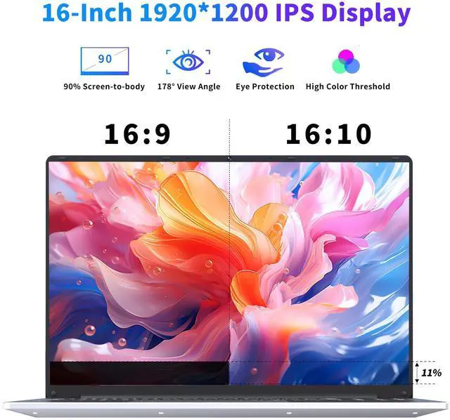 Alt view image 3 of 5 - NIAKUN 16 Inch Laptop Computer 2025, Gaming Laptop, 16GB RAM 512GB SSD, N100 Processor, UHD Graphics 750 MHz, FHD 1920 * 1200, 180° Open, Backlit Keyboard, Windows 11 Pro, Fingerprint Unlock, Student