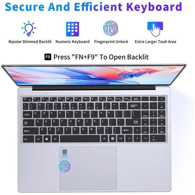 Alt view image 4 of 5 - NIAKUN 16 Inch Laptop Computer 2025, Gaming Laptop, 16GB RAM 512GB SSD, N100 Processor, UHD Graphics 750 MHz, FHD 1920 * 1200, 180° Open, Backlit Keyboard, Windows 11 Pro, Fingerprint Unlock, Student