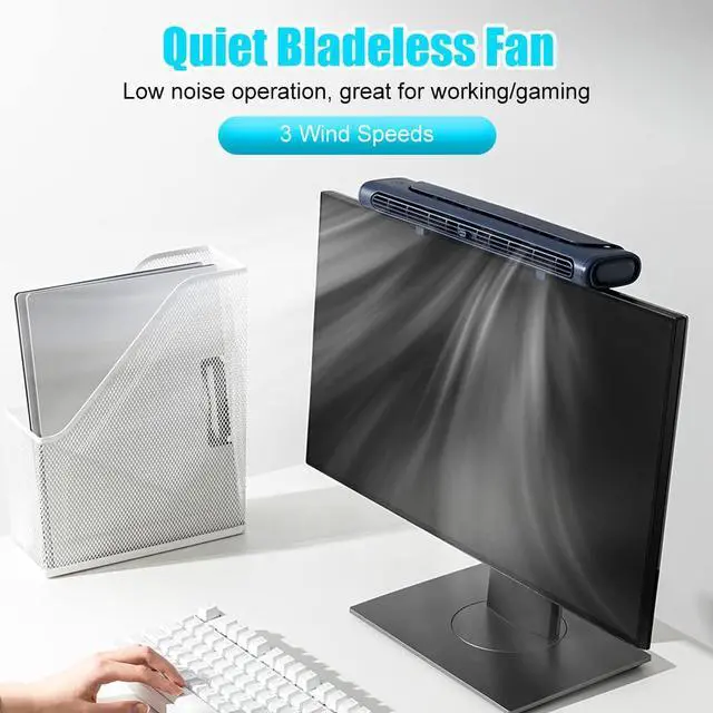 Alt view image 4 of 5 - NORMIA RITA Clip On Computer Fan, Bladeless Monitor Clip On Fan Personal Cooling Fan for Office, Quiet USB Desk Fan Small Tower Fan for Desk, Suitable for Flat and Curved Monitor, Laptop