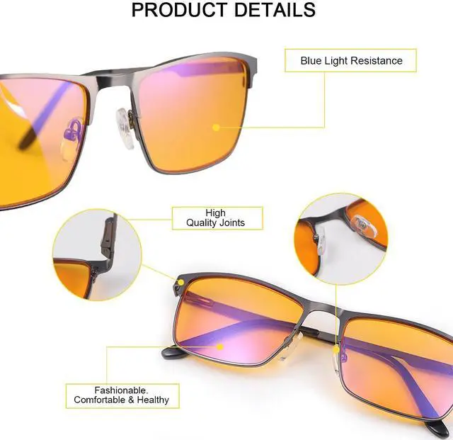 Alt view image 3 of 5 - PEEPAI Blue Light Blocking Glasses UV400 Anti Eyestrain Computer Gaming Blue Light Screen Blocker Metal Eyewear for Men Women