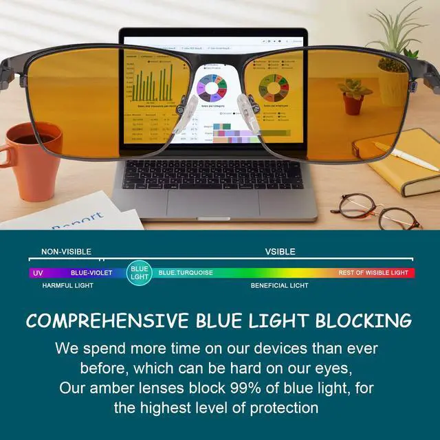 Alt view image 5 of 5 - PEEPAI Blue Light Blocking Glasses UV400 Anti Eyestrain Computer Gaming Blue Light Screen Blocker Metal Eyewear for Men Women