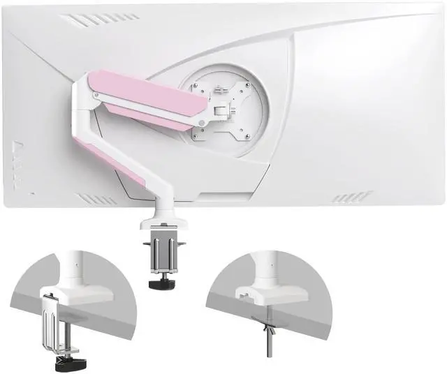 Main image of PHOLITEN Single Monitor Arm Fits 13-32 inch,4.4-19.8lbs Monitor, Fully Adjustable Gas Spring Monitor Arm, Computer Monitor Stand with VESA 75 * 75mm/100 * 100mm Mount,White & Pink