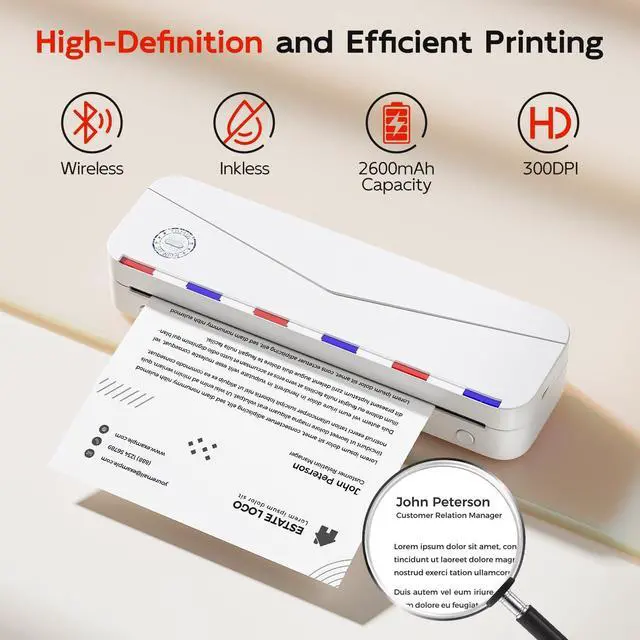 Alt view image 2 of 5 - Phomemo Portable Printers Wireless for Travel, Bluetooth Thermal Printer Support 8.5'' x 11'' US Letter Size, Inkless Portable Printer for Phone Laptop, Portable Wireless Printer for Office Home Use