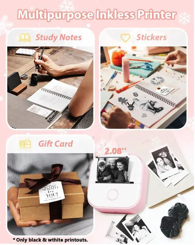 Alt view image 5 of 5 - Phomemo Sticker Printer- Print Pods Mini Sticker Printer Maker T02, Bluetooth Thermal Pocket Printer for Study Notes, Stickers, Photos, DIY Printing, Pink