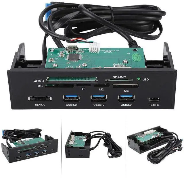 Alt view image 2 of 5 - PUSOKEI 5.25 Inch PC Card Reader, Internal Card Reader Dashboard Multifunction Multimedia PC Front Panel Support USB 3.0,USB 3.1,eSATA,M2,MSO, SD, MS, XD, CF Card