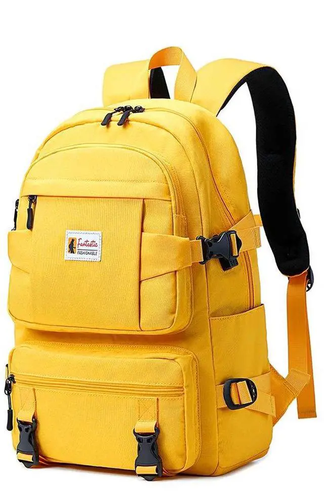 Main image of AGOWOO College Backpack Teen Lightweight School Book Bag with USB Charger Port Casual Daypack (Yellow) for Women Men Youth