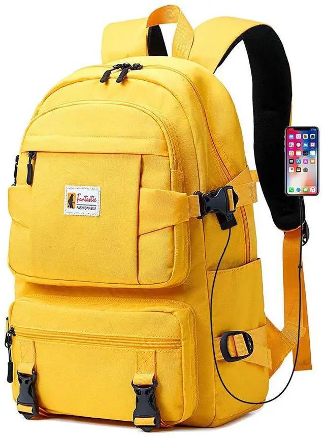 Alt view image 2 of 5 - AGOWOO College Backpack Teen Lightweight School Book Bag with USB Charger Port Casual Daypack (Yellow) for Women Men Youth
