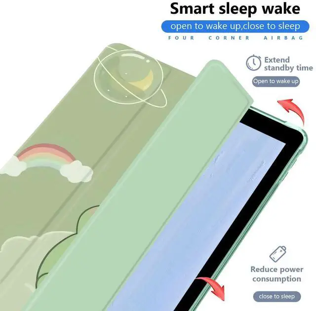 Alt view image 2 of 5 - JOYLAND Cute Space Dinosaur Pad Case for iPad 7th/8th/9th Generation, Full Body Protective with Pencil Holder, Smart Folding Case Clear, Auto Wake/Sleep Cover, 10.2 Inch, Green