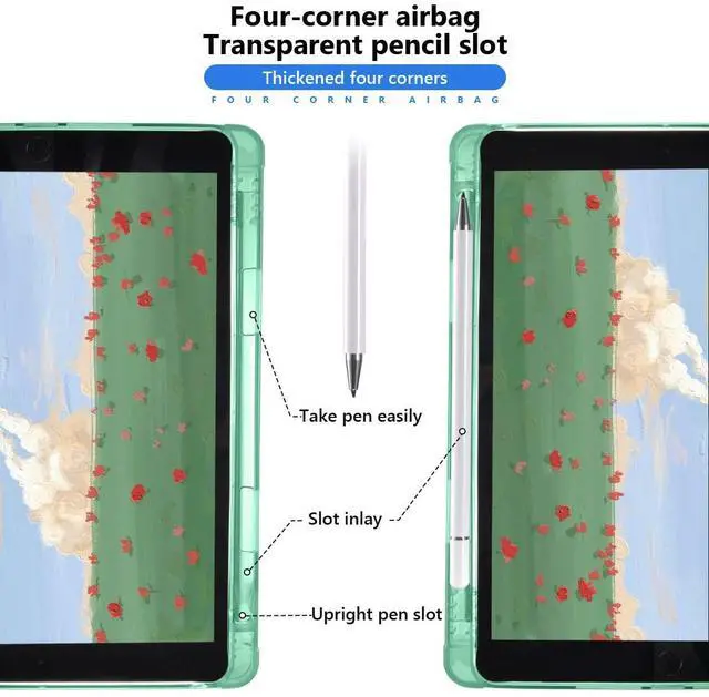 Alt view image 3 of 5 - JOYLAND Cute Space Dinosaur Pad Case for iPad 7th/8th/9th Generation, Full Body Protective with Pencil Holder, Smart Folding Case Clear, Auto Wake/Sleep Cover, 10.2 Inch, Green