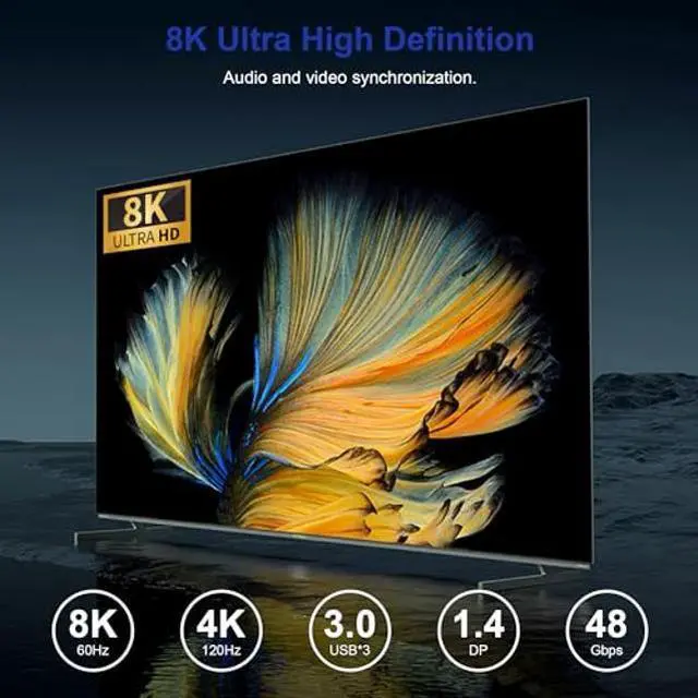 Alt view image 3 of 5 - 8K@60Hz Displayport USB 3.0 KVM Switch 2 Monitors for 4 Computers 8K@60Hz 4K@144Hz, DP1.4 Dual Monitor Displayport KVM Switch 4 Port with Audio Output and 3 USB 3.0, 8K DP Monitor Switch for 4 PCs