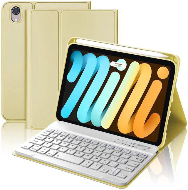 Main image of iPad Mini 6th Gen Case with Keyboard & iPad Mini A17 Pro Keyboard Case, Detachable Bluetooth Keyboard for iPad Mini 7/6 8.3in with Pen Holder, Cute Folio Cover for iPad Mini 7th 2024/6th 2021, Yellow
