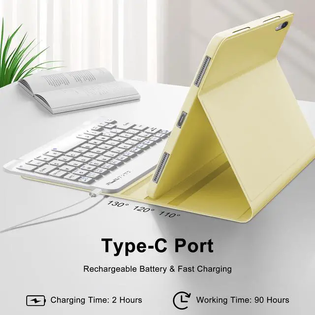 Alt view image 4 of 5 - iPad Mini 6th Gen Case with Keyboard & iPad Mini A17 Pro Keyboard Case, Detachable Bluetooth Keyboard for iPad Mini 7/6 8.3in with Pen Holder, Cute Folio Cover for iPad Mini 7th 2024/6th 2021, Yellow