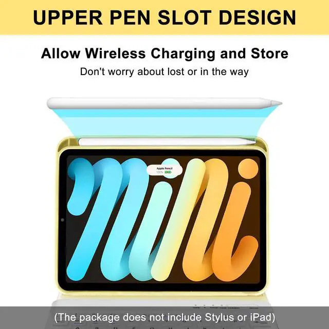 Alt view image 5 of 5 - iPad Mini 6th Gen Case with Keyboard & iPad Mini A17 Pro Keyboard Case, Detachable Bluetooth Keyboard for iPad Mini 7/6 8.3in with Pen Holder, Cute Folio Cover for iPad Mini 7th 2024/6th 2021, Yellow