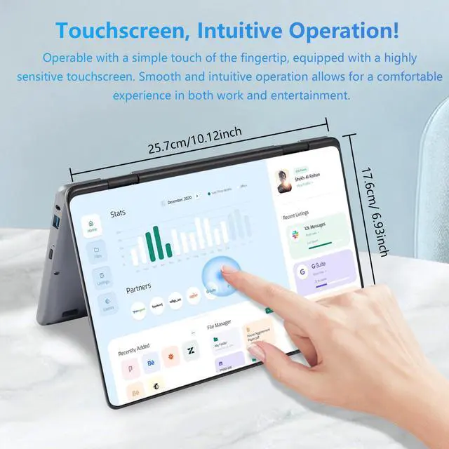 Alt view image 3 of 5 - BINHENGLON 11-inch Touchscreen 2-in-1 Convertible Laptop,Celeron N100 (Up to 3.4GHz),Win 11,16GB DDR4,1920 * 1200 IPS,Backlit Keyboard,Side Button Power on, Oval Touchpad(Gray, 16GB+512GB SSD).