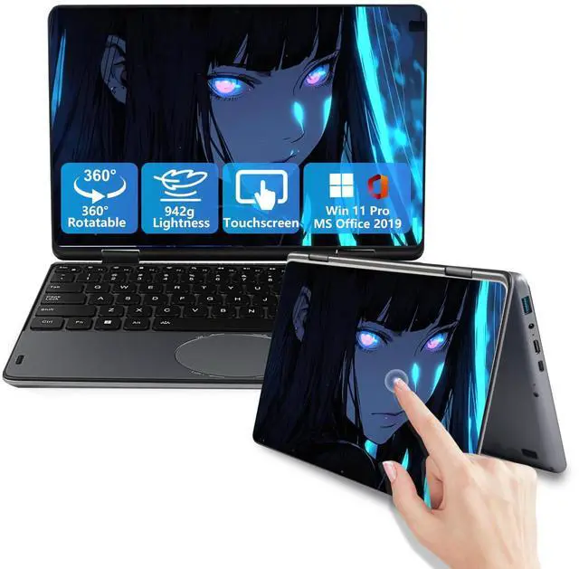 Main image of BINHENGLON 11-inch Touchscreen 2-in-1 Convertible Laptop,Celeron N100 (Up to 3.4GHz),Win 11,16GB DDR4,1920 * 1200 IPS,Backlit Keyboard,Side Button Power on, Oval Touchpad(Gray, 16GB+512GB SSD).
