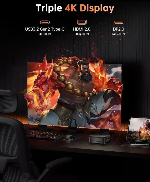 Alt view image 4 of 5 - KAMRUI H1 Mini Gaming PC, AMD Ryzen 7 6800H, 16GB DDR5 4800MHz 512GB M.2 NVMe PCIe3.0x4 SSD Mini PC(8C/16T, up to 4.7GHz), 16MB L3 Smart Cache, Triple 4K Display/WiFi6/BT5.2/Mini Desktop Computers