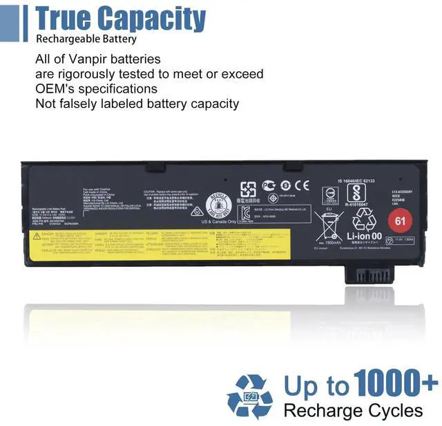 Alt view image 5 of 5 - VANPIR 61 01AV423 T470 T480 Laptop Battery Replacement for Lenovo ThinkPad A475 T570 T580 P51S P52S TP25 Battery 4X50M08810 01AV422 01AV424 01AV452 SB10K97579 SB10K97580 11.4V 24Wh 2100mAh