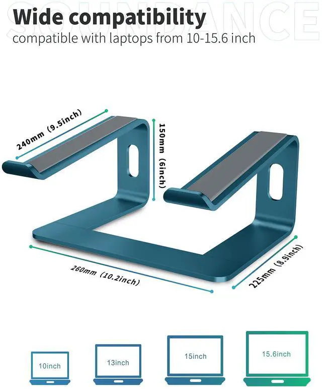 Alt view image 2 of 5 - SOUNDANCE Laptop Stand, Aluminum Computer Riser, Ergonomic Laptops Elevator for Desk, Metal Holder Compatible with 10 to 15.6 Inches Notebook Computer, Navy Blue
