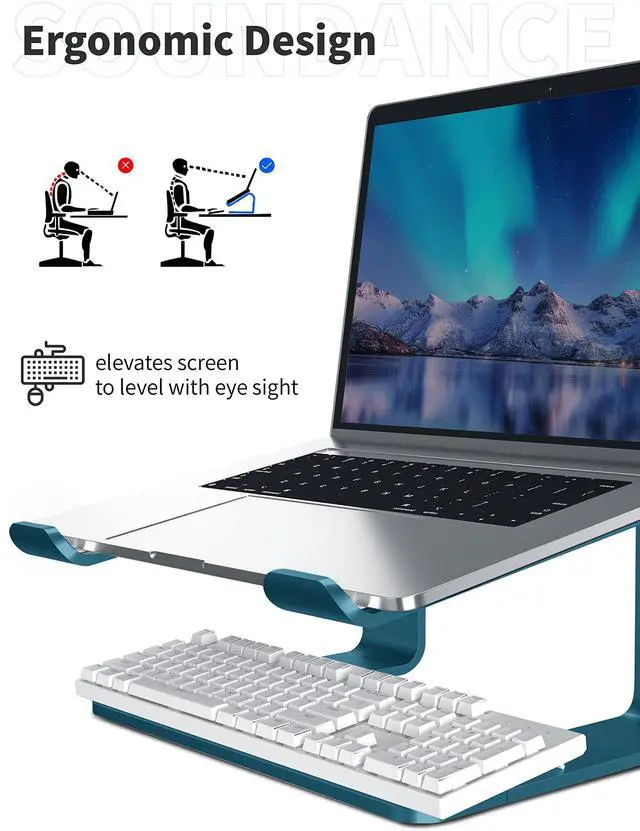 Alt view image 3 of 5 - SOUNDANCE Laptop Stand, Aluminum Computer Riser, Ergonomic Laptops Elevator for Desk, Metal Holder Compatible with 10 to 15.6 Inches Notebook Computer, Navy Blue