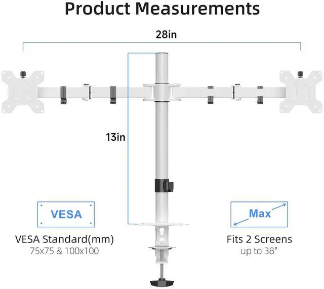 Alt view image 2 of 5 - Suptek Dual Monitor Desk Mount, Adjustable Dual Monitor Arm for 2 Monitor Screens up to 38 inch, Extra Tall 15.75" Pole Dual Monitor Stand for Desk, Holds up to 22 lbs,White(MD9442MW)