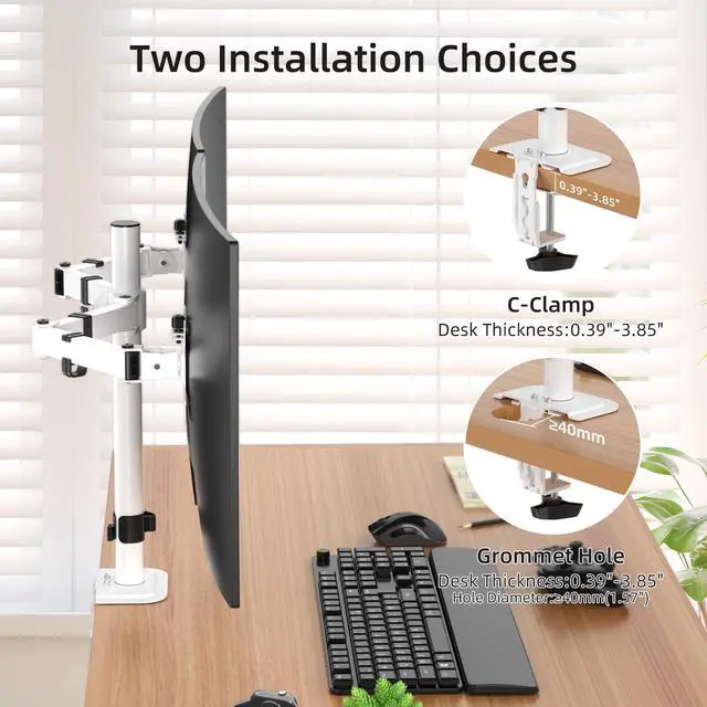 Alt view image 4 of 5 - Suptek Dual Monitor Desk Mount, Adjustable Dual Monitor Arm for 2 Monitor Screens up to 38 inch, Extra Tall 15.75" Pole Dual Monitor Stand for Desk, Holds up to 22 lbs,White(MD9442MW)