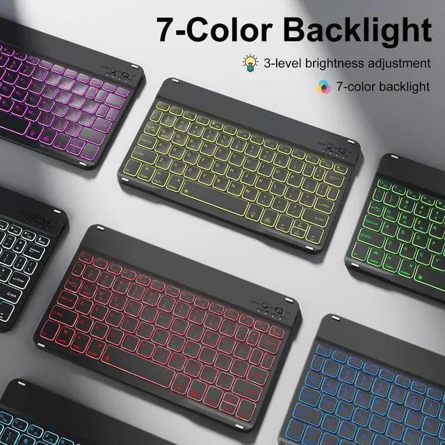 Alt view image 4 of 5 - SZPSGC Keyboard Case for iPad (A16) 11th Generation 11 Inch 2025, iPad 10th Generation 10.9 Inch 2022, Smart Folio Cover with 7 Colors Backlit Wireless Detachable Keyboard, Auto Sleep Wake, Black