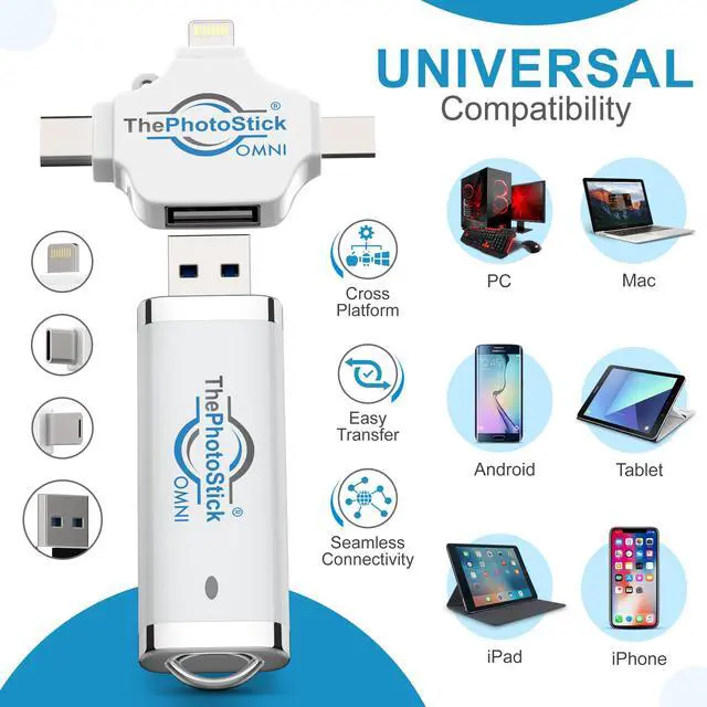 Alt view image 2 of 5 - ThePhotoStick® Omni 32GB Memory Stick & USB Flash Drive  Photo & Video Backup for iPhone, Android, Mac & PC  Multiport Connection to Easily Store & Transfer Files
