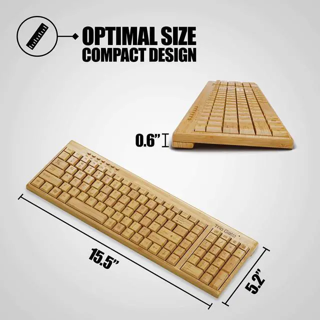 Alt view image 3 of 5 - Wireless Bamboo Keyboard and Mouse - Natural, Handmade, Eco-Friendly. Compact Keyboard with 2 Keypads. 3-Button Mouse with Scroll Wheel. Comes with a Wooden Pen by Trio Gato