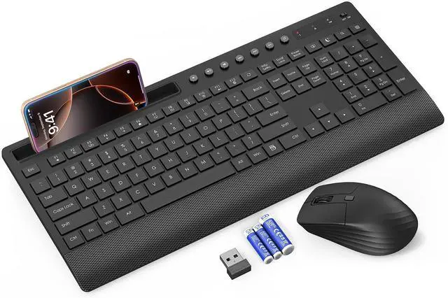 Main image of Trueque Wireless Keyboard and Mouse Combo - Full-Size Quiet Keyboard with Palm Rest, Phone Holder, Multimedia Keys, Power Switch, Compatible with Windows, Chrome OS, PC, Laptop (Batteries Included)