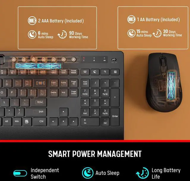 Alt view image 5 of 5 - Trueque Wireless Keyboard and Mouse Combo - Full-Size Quiet Keyboard with Palm Rest, Phone Holder, Multimedia Keys, Power Switch, Compatible with Windows, Chrome OS, PC, Laptop (Batteries Included)