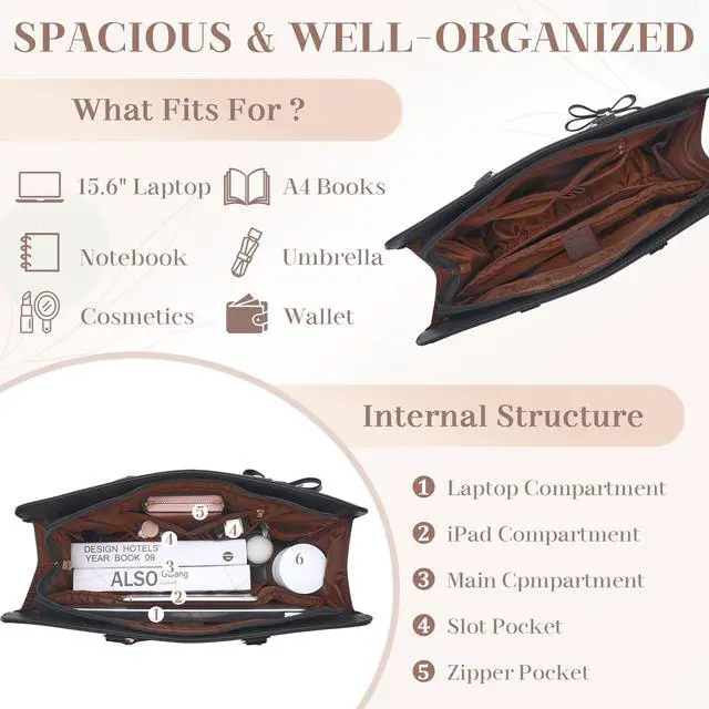 Alt view image 4 of 5 - VX VONXURY Laptop Bag for Women Tote Bag for 15.6 inch Casual Handbag with Clutch Purse for Business Office Work, Black