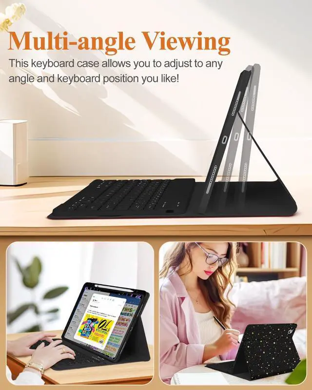 Alt view image 5 of 5 - Wazzasoft for iPad Air 13 inch Case 2024 M2, for iPad Pro 12.9'' Case with Keyboard Pencil Holder Folio Tablet Cover Women Girls Cute Marble Aesthetic for Apple Air 11, Pro 12.9