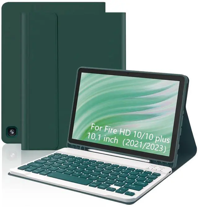 Main image of XCHYTECHER Keyboard Case for  Fire HD 10/10 Plus 10.1 inch, Detachable Keyboard with Type-C Charging Port Cover (Dark Green+Dark Green)