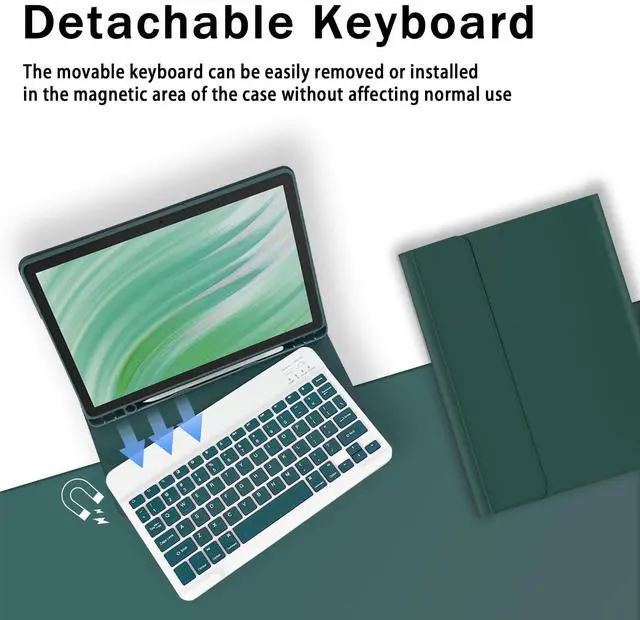 Alt view image 3 of 5 - XCHYTECHER Keyboard Case for  Fire HD 10/10 Plus 10.1 inch, Detachable Keyboard with Type-C Charging Port Cover (Dark Green+Dark Green)