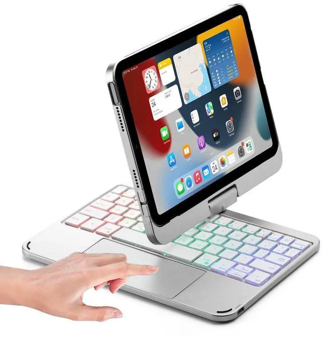 Main image of Keyboard case for iPad Mini 7 A17 Pro/Mini 6 Rotating,Touchpad Keyboard Case for iPad Mini 7th/6th Generation 8.3-inch with Trackpad Backlight Rotatable, Silver