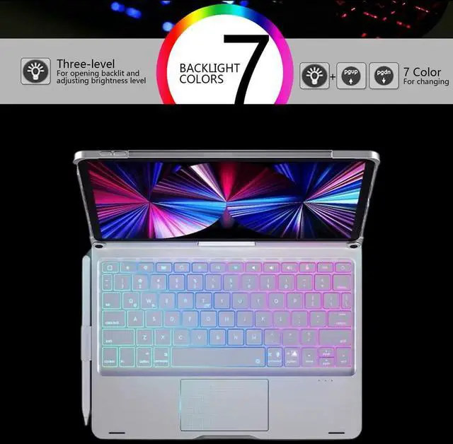 Alt view image 4 of 5 - Keyboard case for iPad Mini 7 A17 Pro/Mini 6 Rotating,Touchpad Keyboard Case for iPad Mini 7th/6th Generation 8.3-inch with Trackpad Backlight Rotatable, Silver