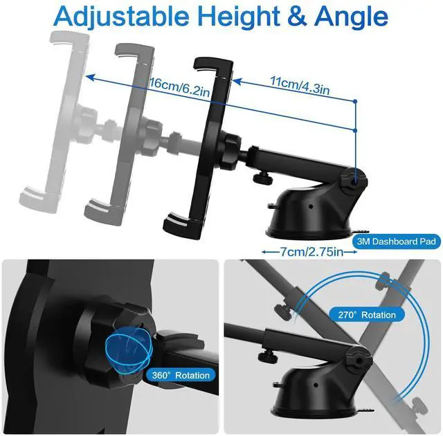 Alt view image 2 of 5 - YOOZ Dashboard Car Tablet Mount Suction [Telescopic Adjustable Arm] Car Dash Windshield Tablet Holder for iPad Pro 12.9 Air Mini, Galaxy Tabs, Fold, iPhone, 4-13" Tablets & Phones