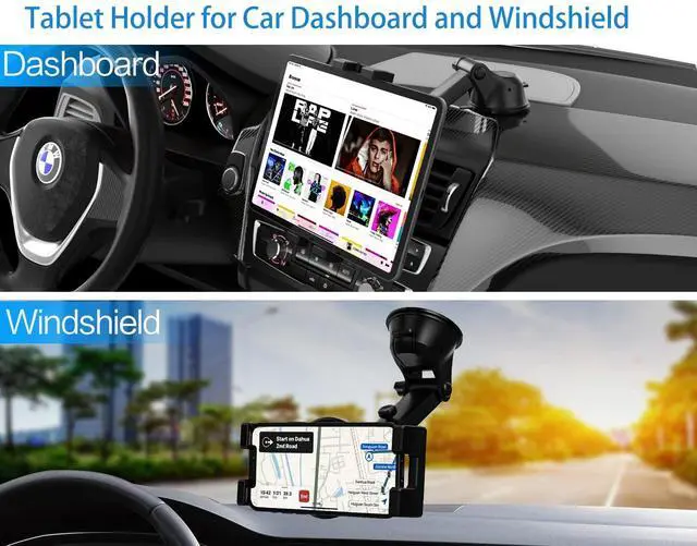 Alt view image 3 of 5 - YOOZ Dashboard Car Tablet Mount Suction [Telescopic Adjustable Arm] Car Dash Windshield Tablet Holder for iPad Pro 12.9 Air Mini, Galaxy Tabs, Fold, iPhone, 4-13" Tablets & Phones
